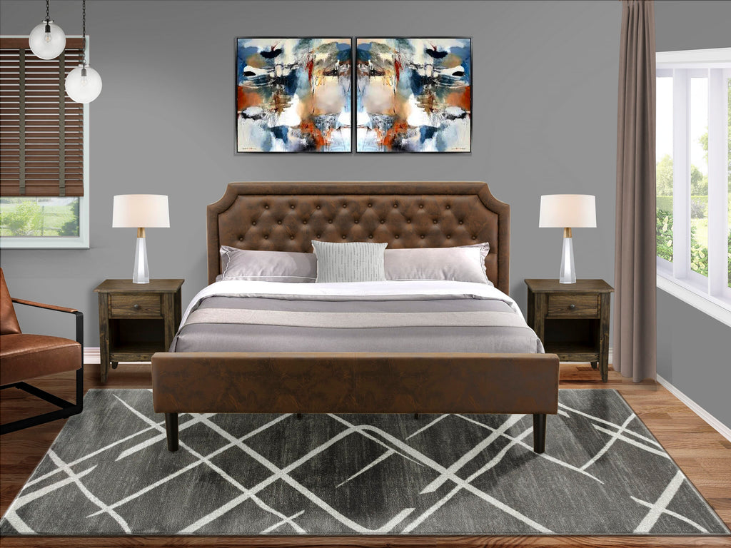 GB25K-BLXZ1 3-Piece Bedroom Ensemble with Upholstered King Platform Bed and Jacobean Side Tables