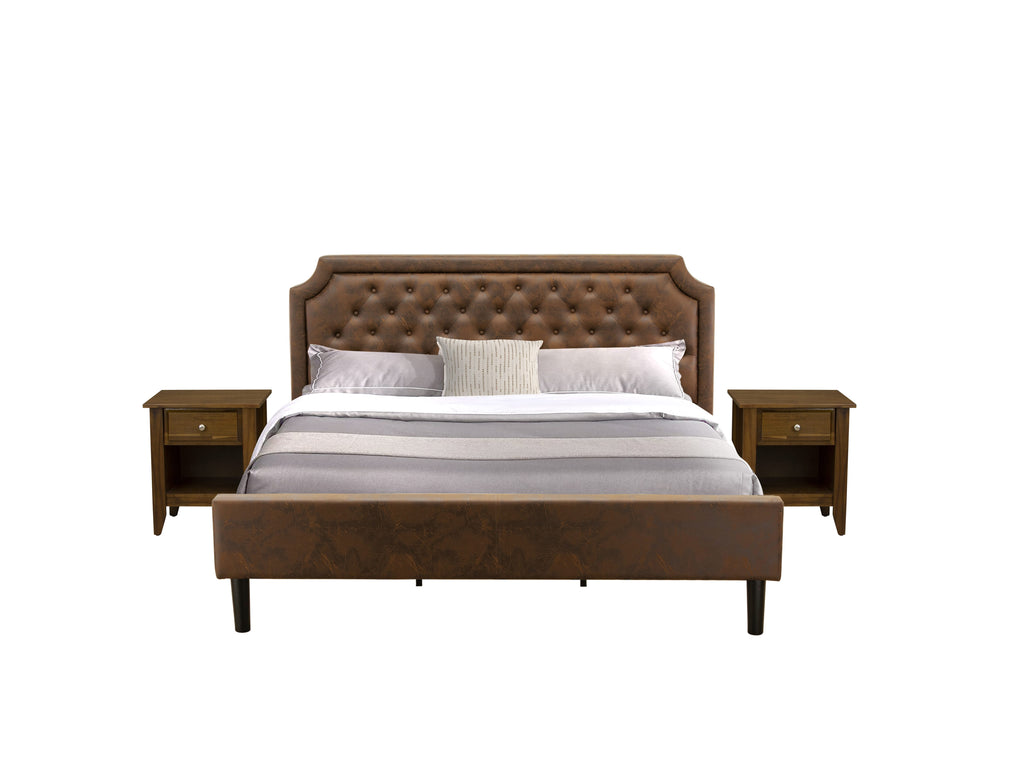 GB25K-V29I4 Elegant 3-Piece Bedroom Collection Luxurious King Bed and 2 Vintage Walnut Nightstands with Black Accents