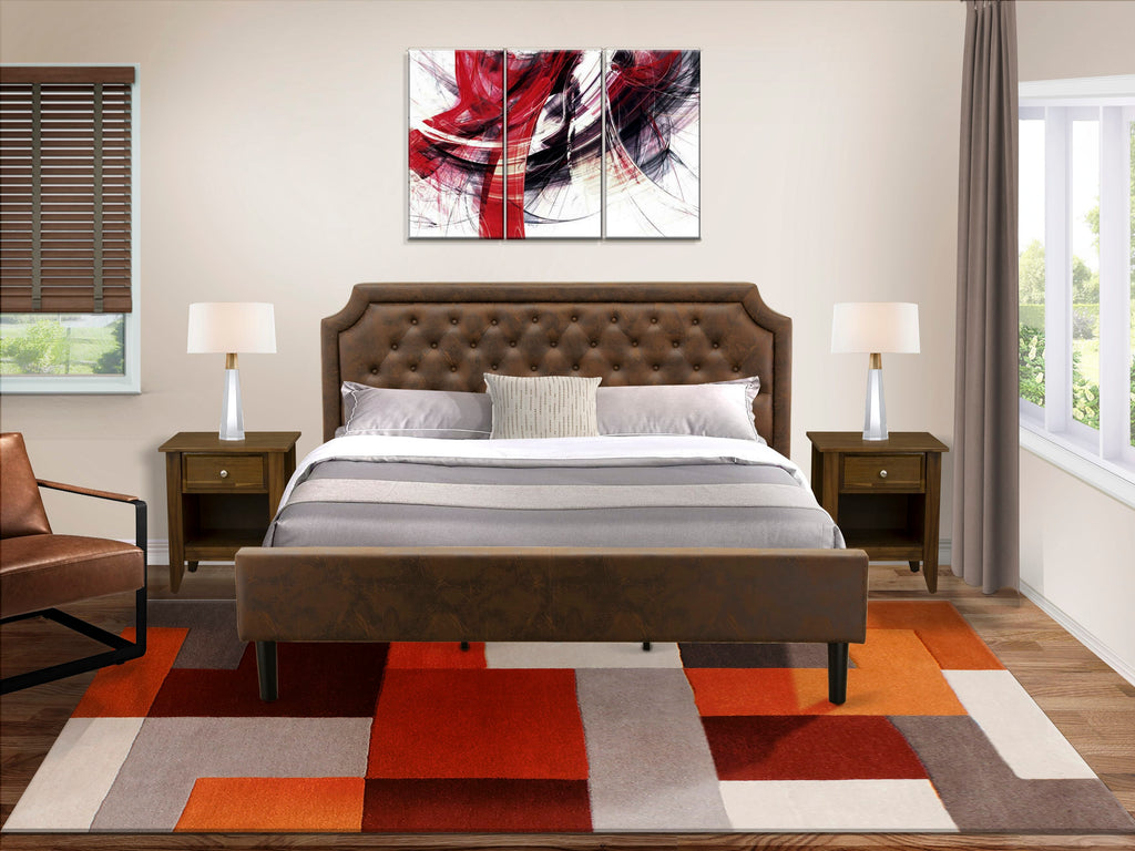 GB25K-V29I4 Elegant 3-Piece Bedroom Collection Luxurious King Bed and 2 Vintage Walnut Nightstands with Black Accents