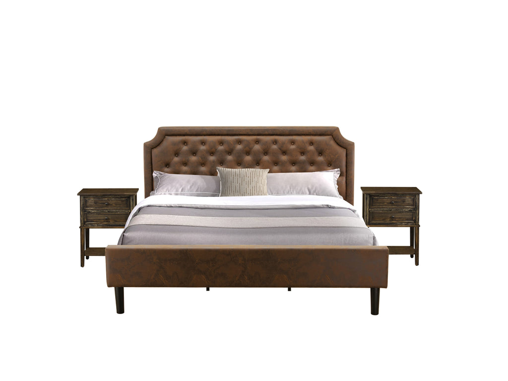 GB25K-GEPAH Majestic Granbury King Ensemble Platform Bed and Pair of Elegant Distressed Jacobean Dark Brown Nightstands
