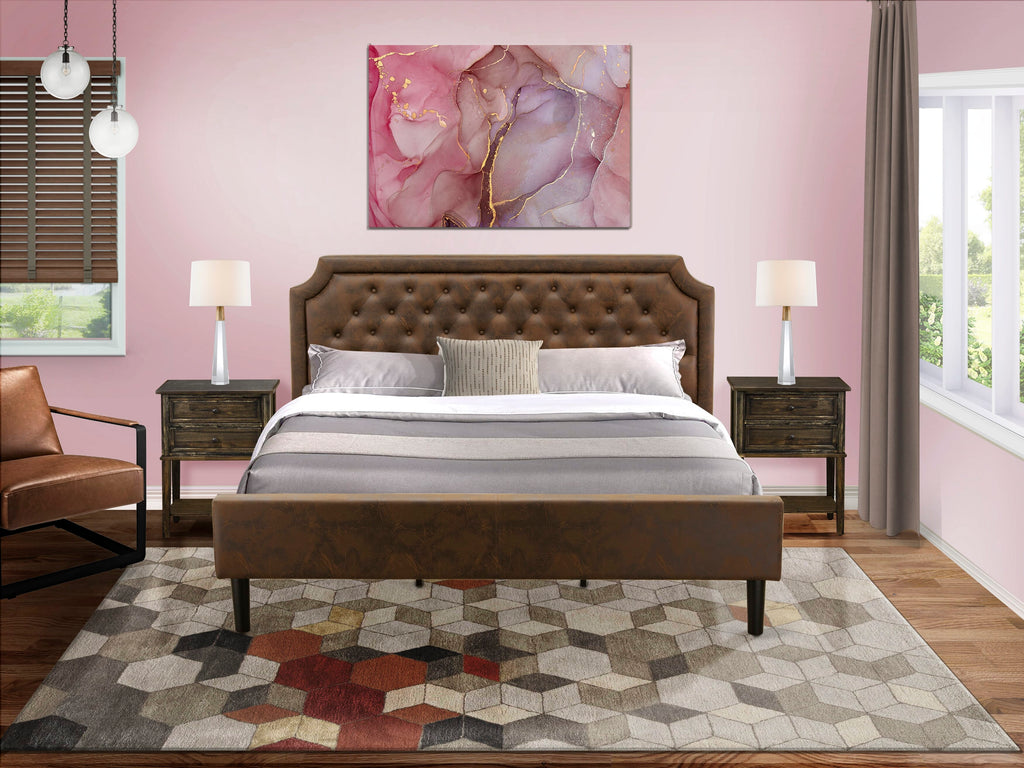 GB25K-GEPAH Majestic Granbury King Ensemble Platform Bed and Pair of Elegant Distressed Jacobean Dark Brown Nightstands