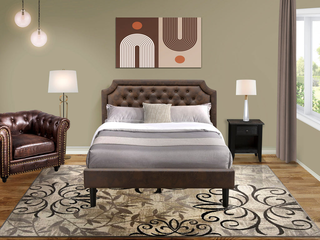 GB25Q-AVETW Versatile Bedroom Suite Button-Tufted Queen Bed & Sleek Black Nightstand in Dark Brown Faux Leather Finish