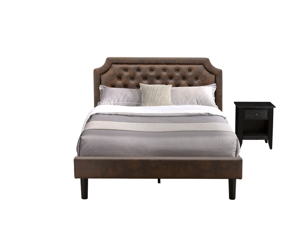 GB25Q-AVETW Versatile Bedroom Suite Button-Tufted Queen Bed & Sleek Black Nightstand in Dark Brown Faux Leather Finish