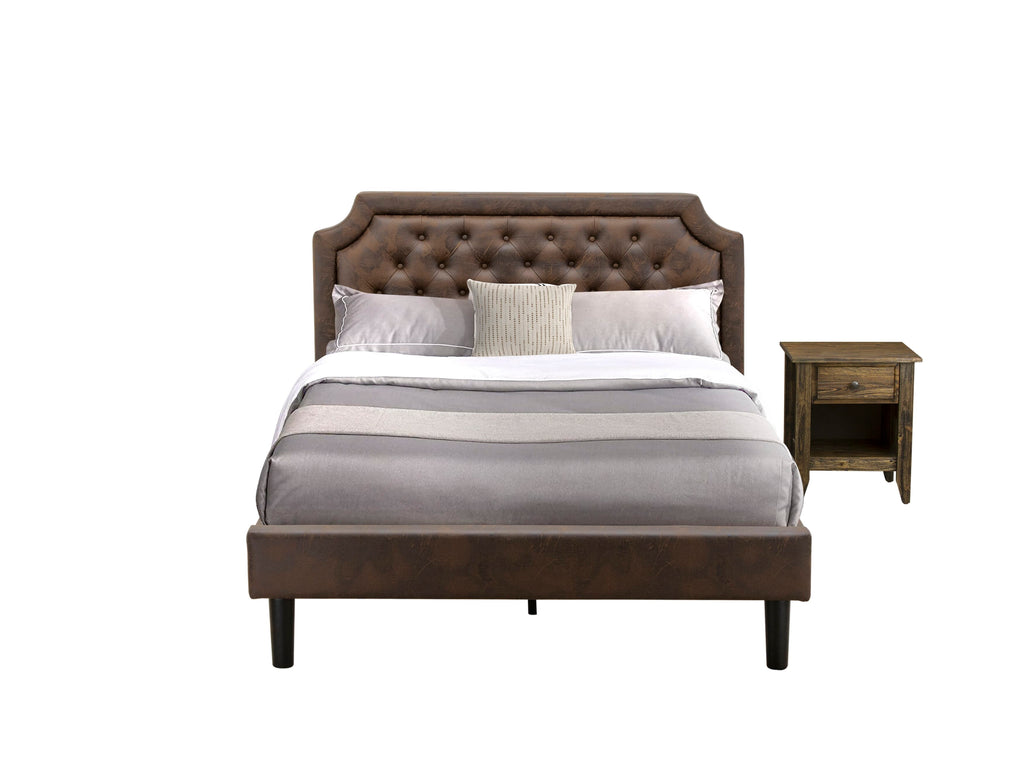Discover the GB25Q-ODBJI Granbury Bedroom Suite Tufted Bed with Faux Leather & Jacobean Nightstand, Dark Elegance