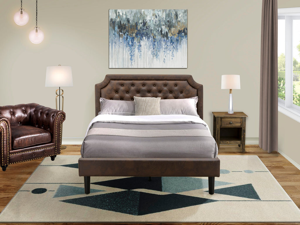 Discover the GB25Q-ODBJI Granbury Bedroom Suite Tufted Bed with Faux Leather & Jacobean Nightstand, Dark Elegance
