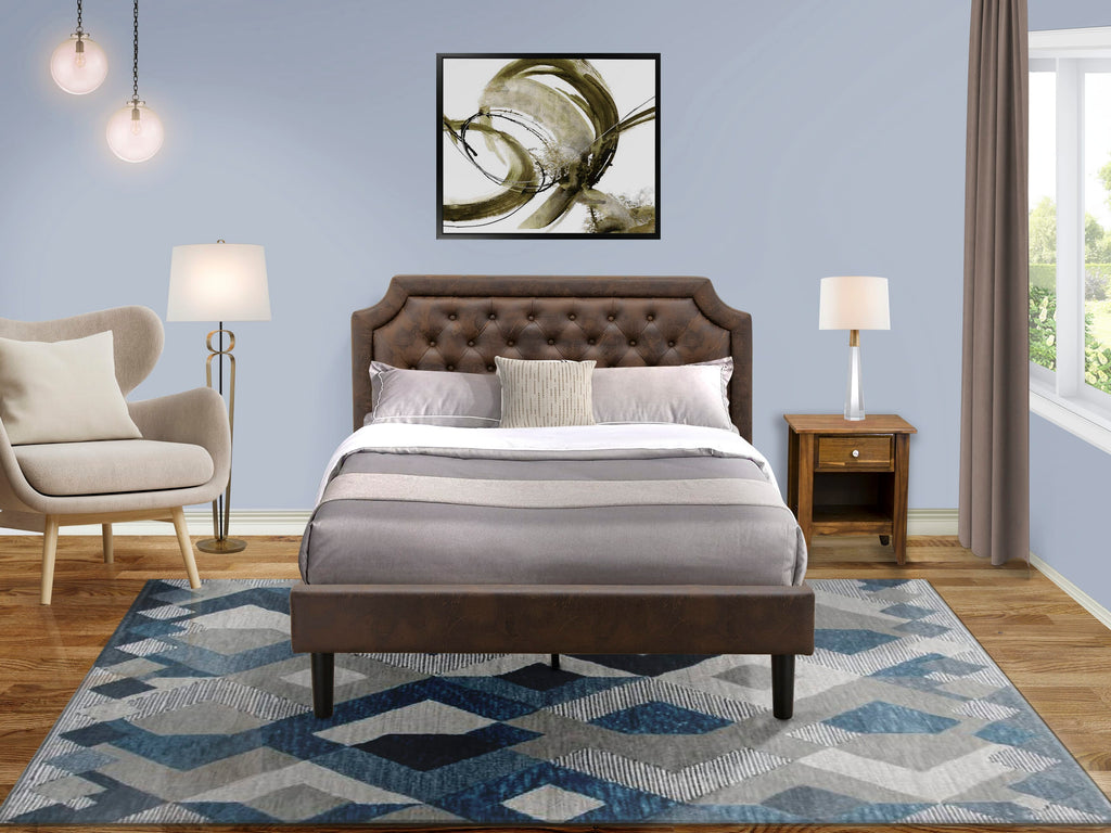 GB25Q-WBVD7 Two-Piece Bedroom Set Featuring Tufted Queen Bed and Elegant Walnut Nightstand in Vintage Mid-Century Design