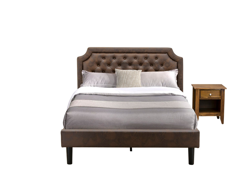 GB25Q-WBVD7 Two-Piece Bedroom Set Featuring Tufted Queen Bed and Elegant Walnut Nightstand in Vintage Mid-Century Design