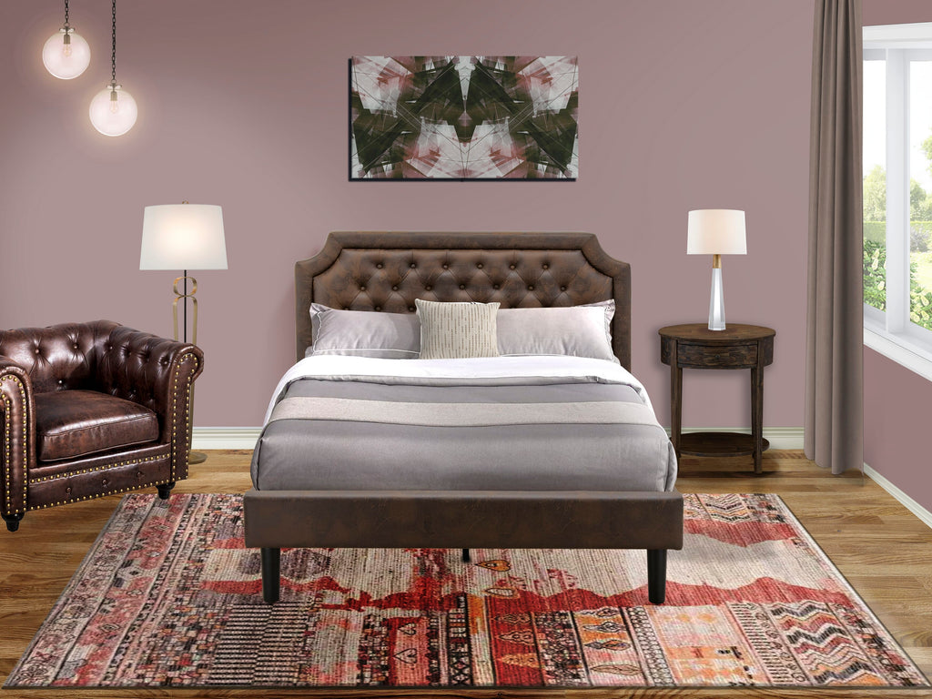GB25Q-H6U9T 2-Piece Bedroom Ensemble Stylish Queen Frame & Rustic Table, Dark Brown & Black Finish