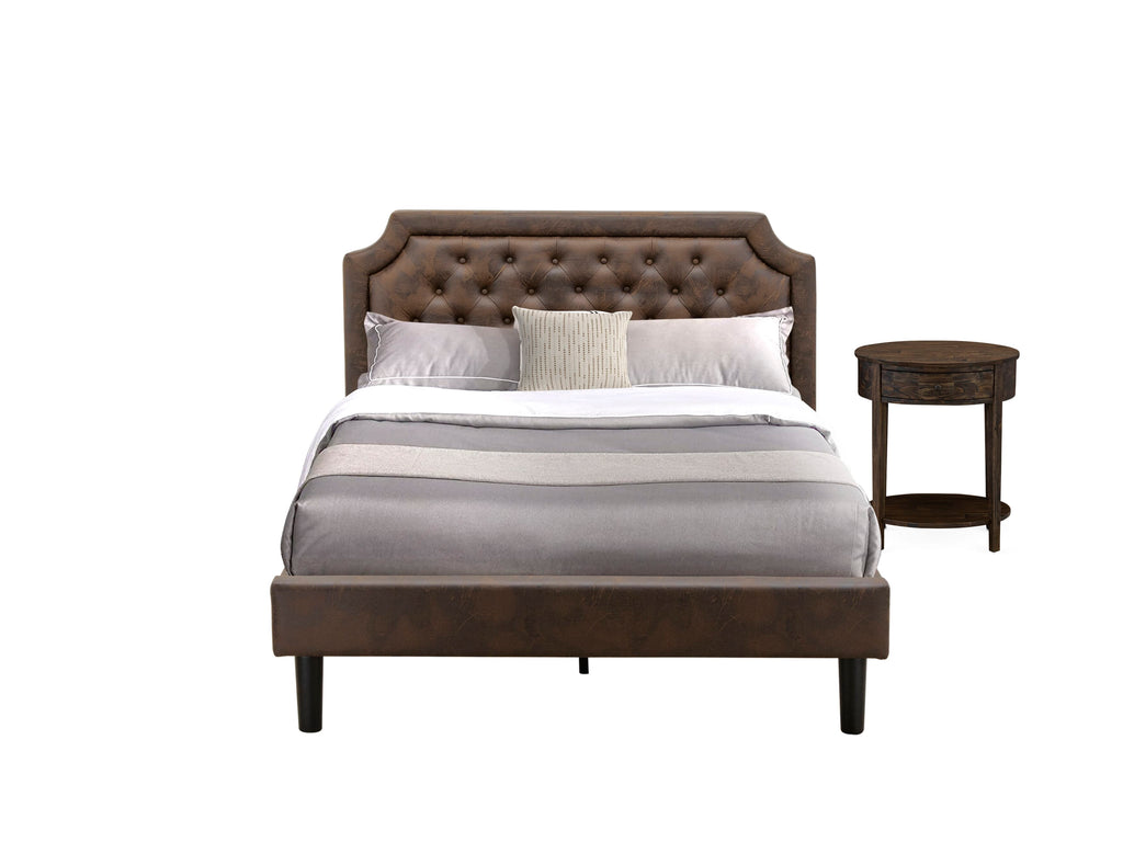 GB25Q-H6U9T 2-Piece Bedroom Ensemble Stylish Queen Frame & Rustic Table, Dark Brown & Black Finish