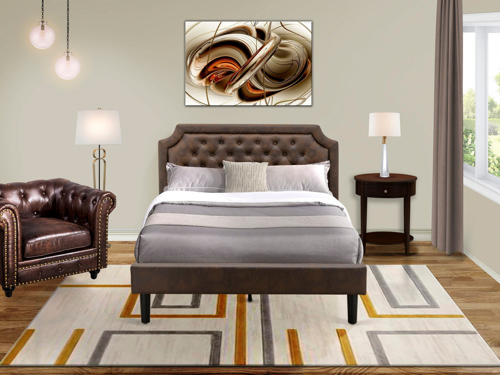 GB25Q-8J1R8 Mid-Century 2-Pc Platform Bedroom Set Tufted Dark Bed & Mahogany Nightstand