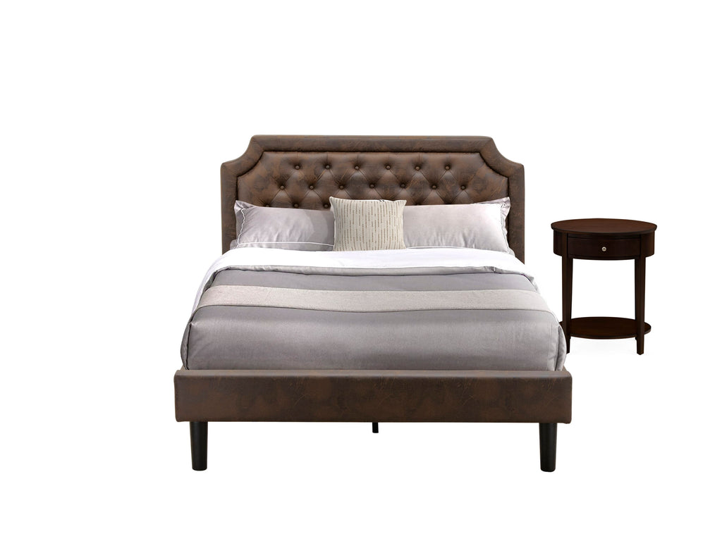 GB25Q-8J1R8 Mid-Century 2-Pc Platform Bedroom Set Tufted Dark Bed & Mahogany Nightstand