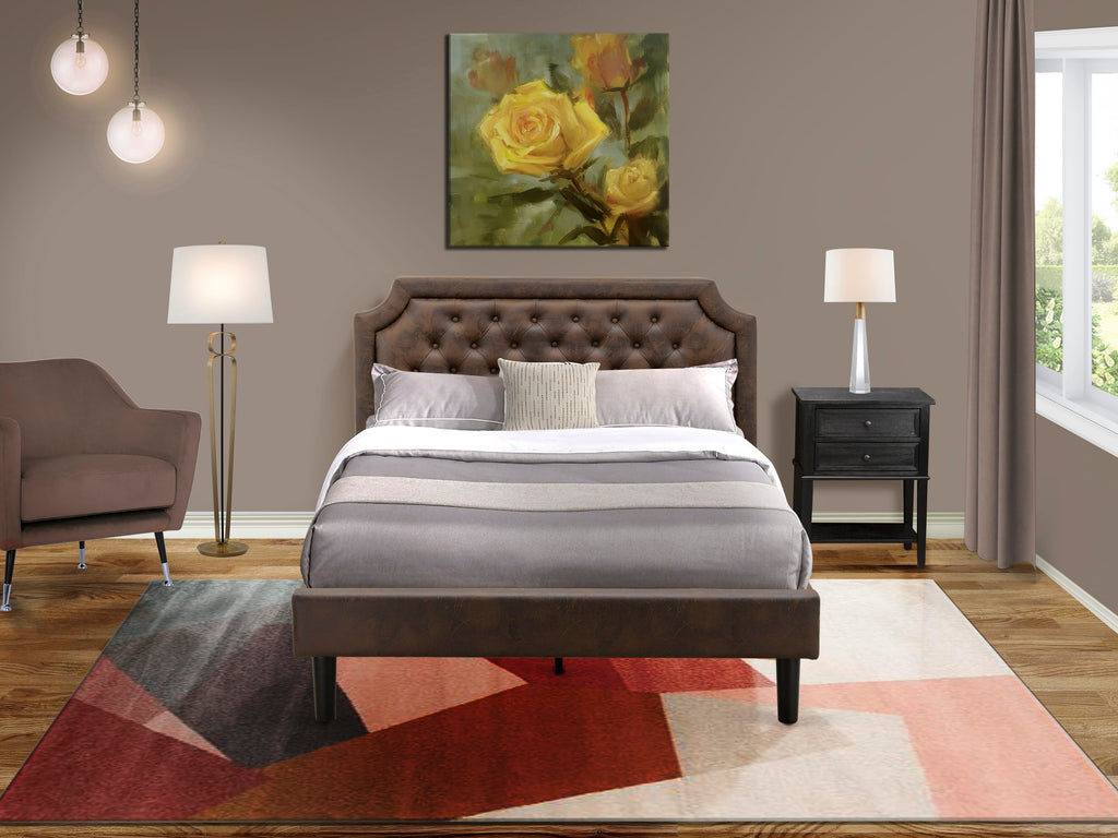 GB25Q-UJU26 2-Piece Granbury Set Platform Bed & Stylish End Table in Dark Brown & Black Finish