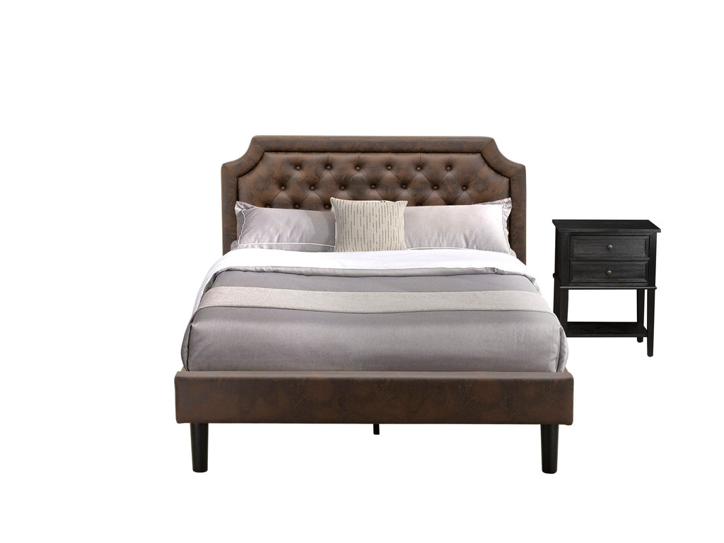 GB25Q-UJU26 2-Piece Granbury Set Platform Bed & Stylish End Table in Dark Brown & Black Finish