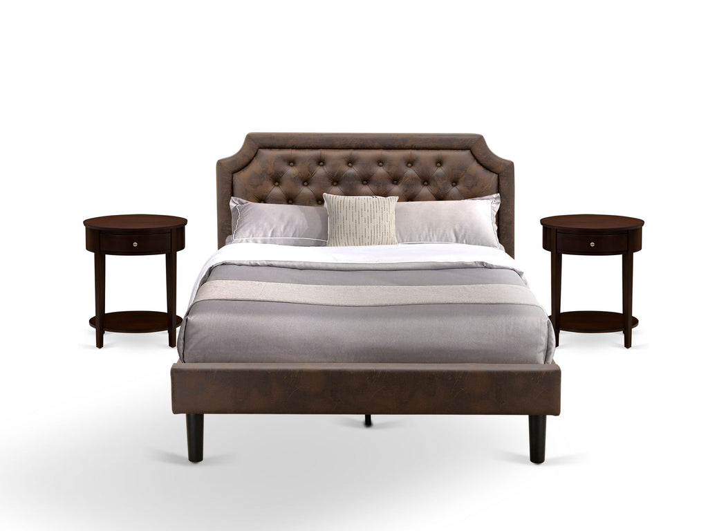 GB25Q-P3QJG 3-Piece Mahogany Bedroom Ensemble with Queen Bed and 2 Nightstands in Dark Brown Leather Accent