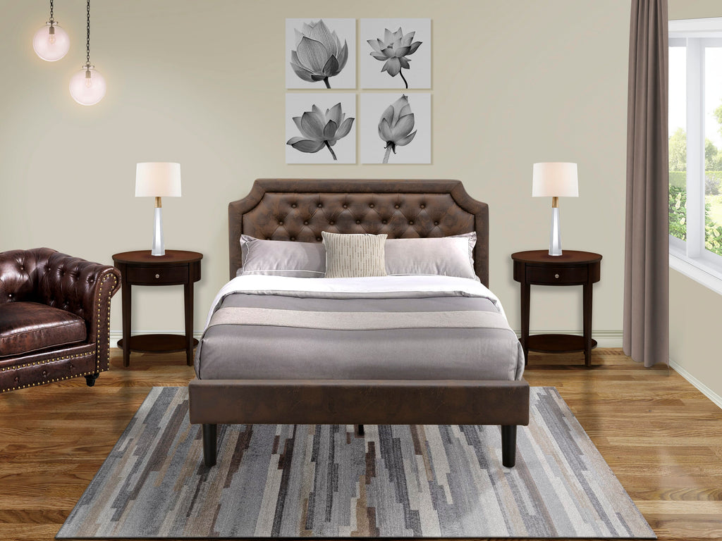 GB25Q-P3QJG 3-Piece Mahogany Bedroom Ensemble with Queen Bed and 2 Nightstands in Dark Brown Leather Accent