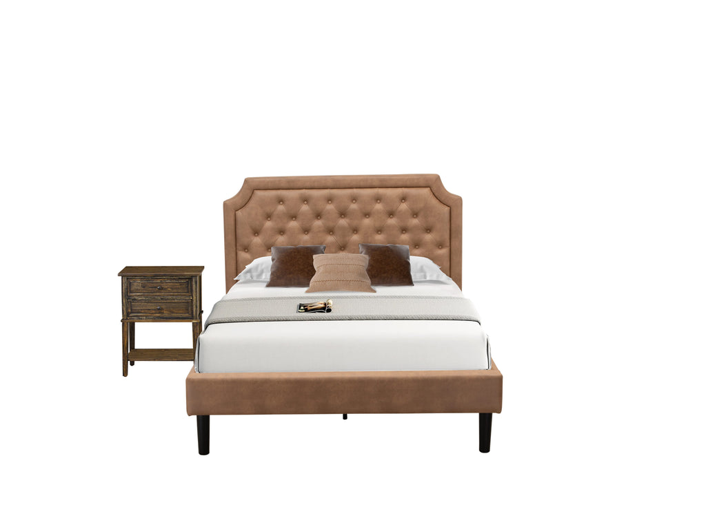 GB28F-0JPAS 2-Piece Homestead Retreat Set - Full Faux Leather Bed & Jacobean Nightstand in Brown/Black
