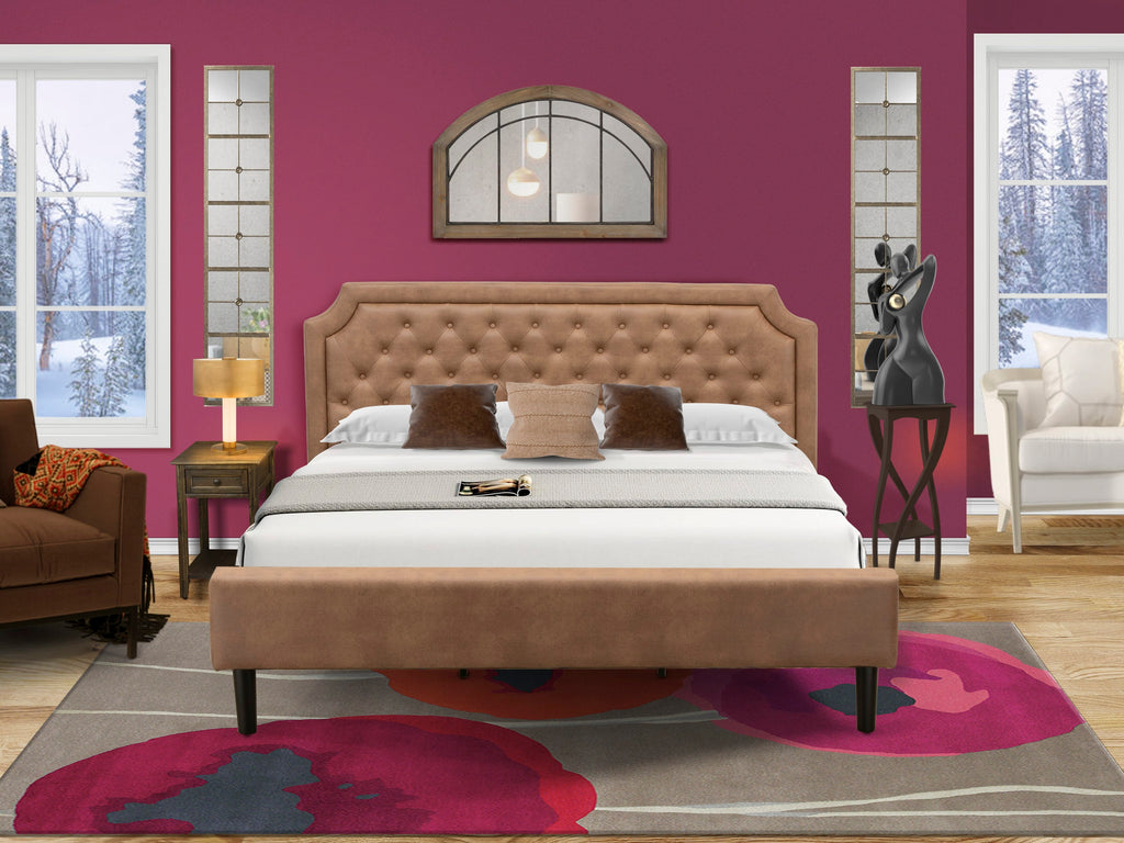 GB28K-PA3AG Comfortable King Bedding Duo with Button Tuft Night Bed & Elegant Distress Finish Nighstand in Earthy Faux Leather and Dark Leg Design