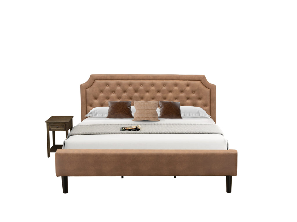 GB28K-PA3AG Comfortable King Bedding Duo with Button Tuft Night Bed & Elegant Distress Finish Nighstand in Earthy Faux Leather and Dark Leg Design