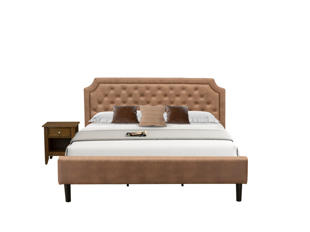 GB28K-4RMPO 2-Piece Elegant King Bedroom Collection with Stylish Button Tufted Frame & Majestic Walnut Finish Night Stand - Luxurious Faux Leather, Rich Brown Texture & Sleek Black Legs