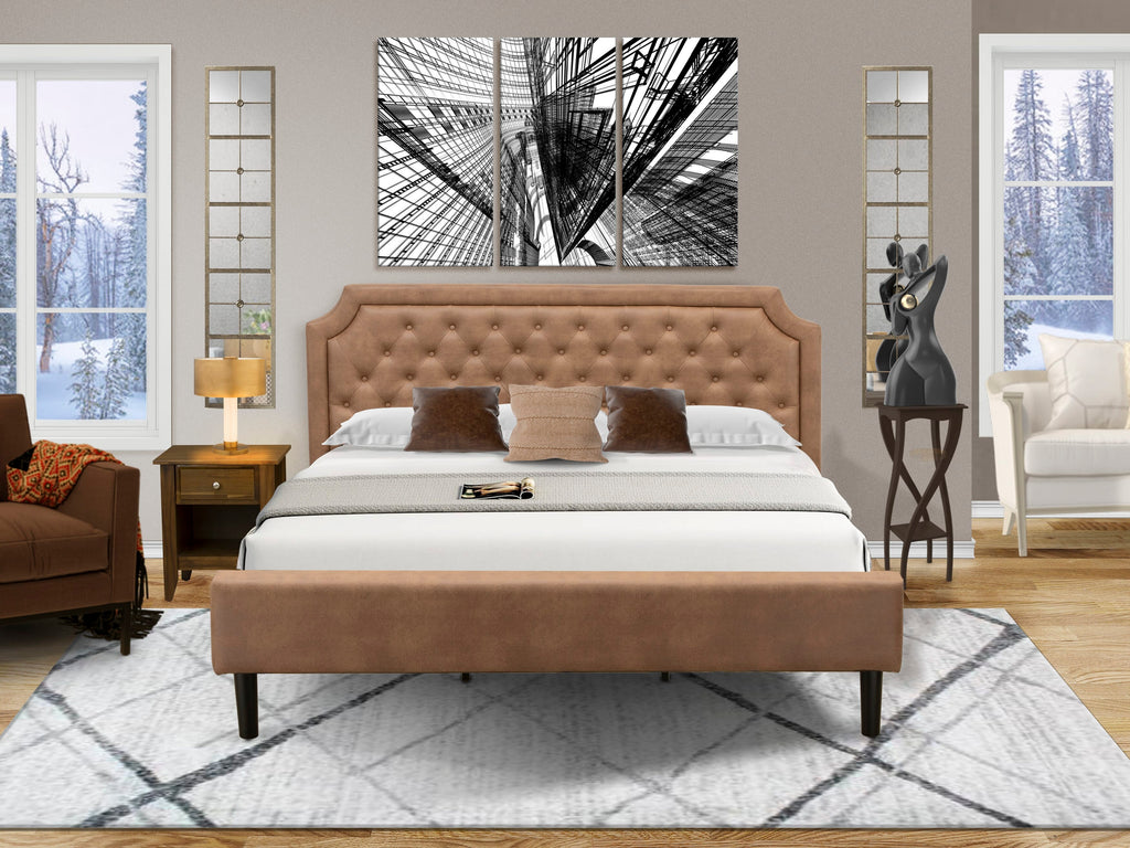 GB28K-4RMPO 2-Piece Elegant King Bedroom Collection with Stylish Button Tufted Frame & Majestic Walnut Finish Night Stand - Luxurious Faux Leather, Rich Brown Texture & Sleek Black Legs