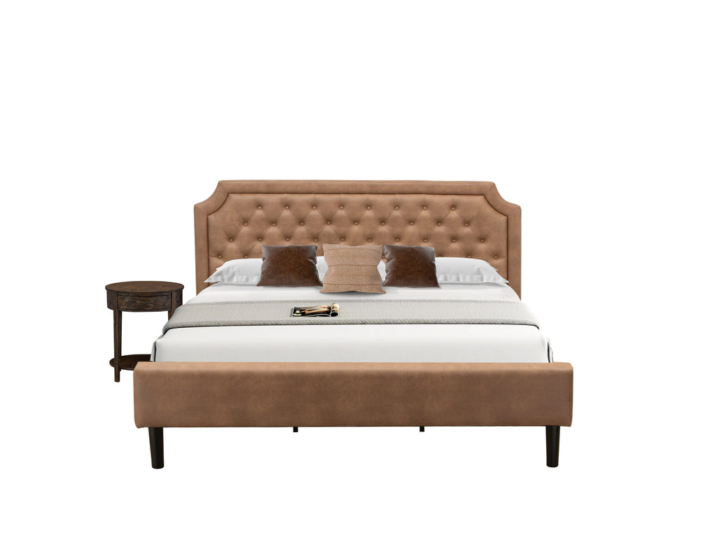 GB28K-77V7V Luxurious Bedroom Combo Button-Tufted King Bed & Jacobean Nightstand, Brown Elegance