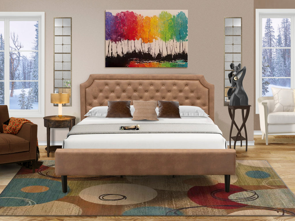 GB28K-77V7V Luxurious Bedroom Combo Button-Tufted King Bed & Jacobean Nightstand, Brown Elegance