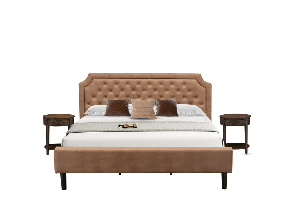 Granbury Bedroom Bundle with King Bed & Nightstands, Brown Leather & Black Legs - GB28K-6J80X