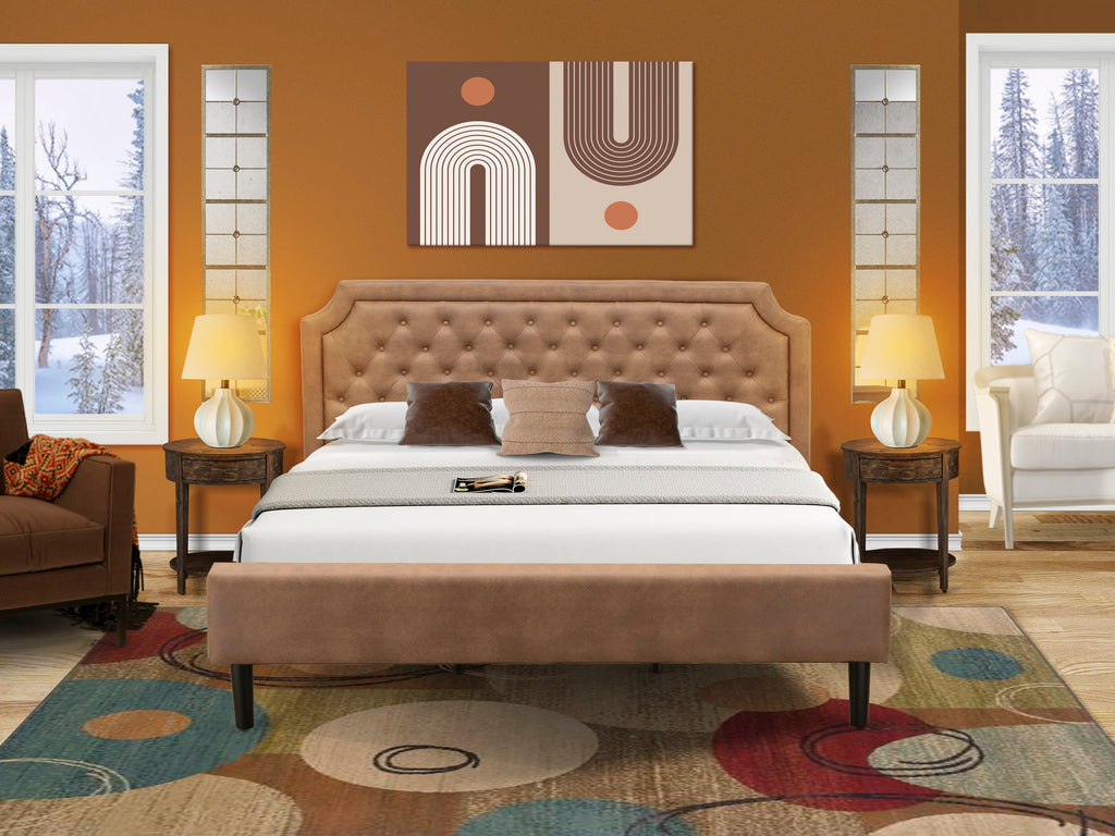 Granbury Bedroom Bundle with King Bed & Nightstands, Brown Leather & Black Legs - GB28K-6J80X