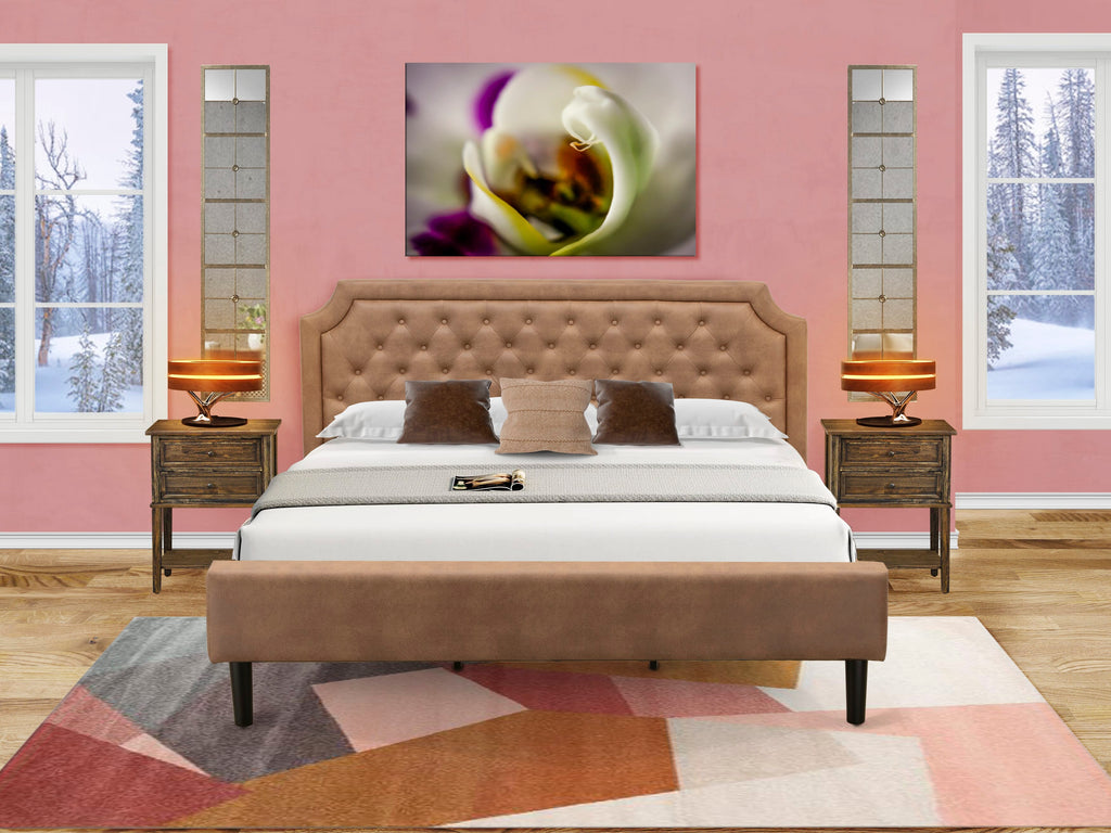 GB28K-A7VOI King Size Bed Collection Faux Leather Frame with Jacobean Night Stands in Brown & Black Finish