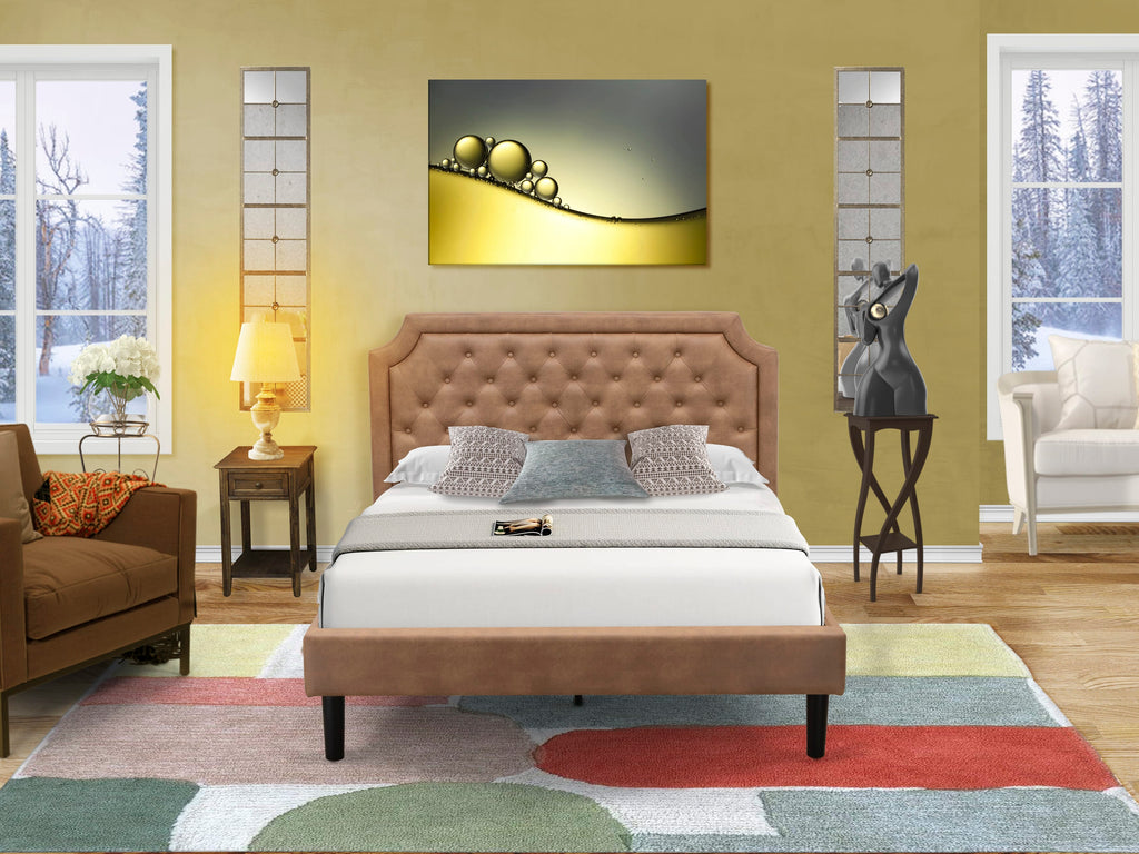 GB28Q-IEF0E 2-Pc Button Tufted Bed Set with Jacobean End Table - Faux Leather Espresso, Black Legs