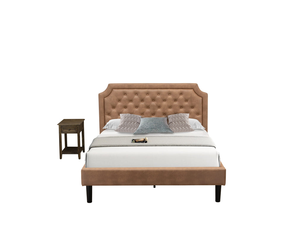 GB28Q-IEF0E 2-Pc Button Tufted Bed Set with Jacobean End Table - Faux Leather Espresso, Black Legs