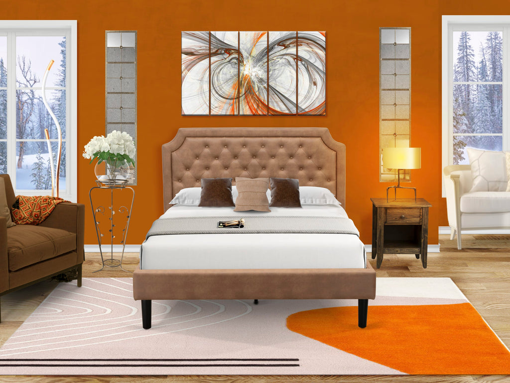 GB28Q-1GA07 Elegant 2-Piece Granbury Queen Bedroom Ensemble with Distressed Jacobean Nightstand & Tufted Headboard in Chic Brown