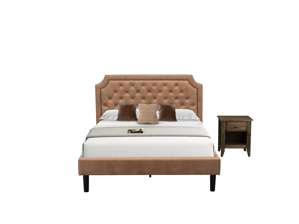 GB28Q-1GA07 Elegant 2-Piece Granbury Queen Bedroom Ensemble with Distressed Jacobean Nightstand & Tufted Headboard in Chic Brown