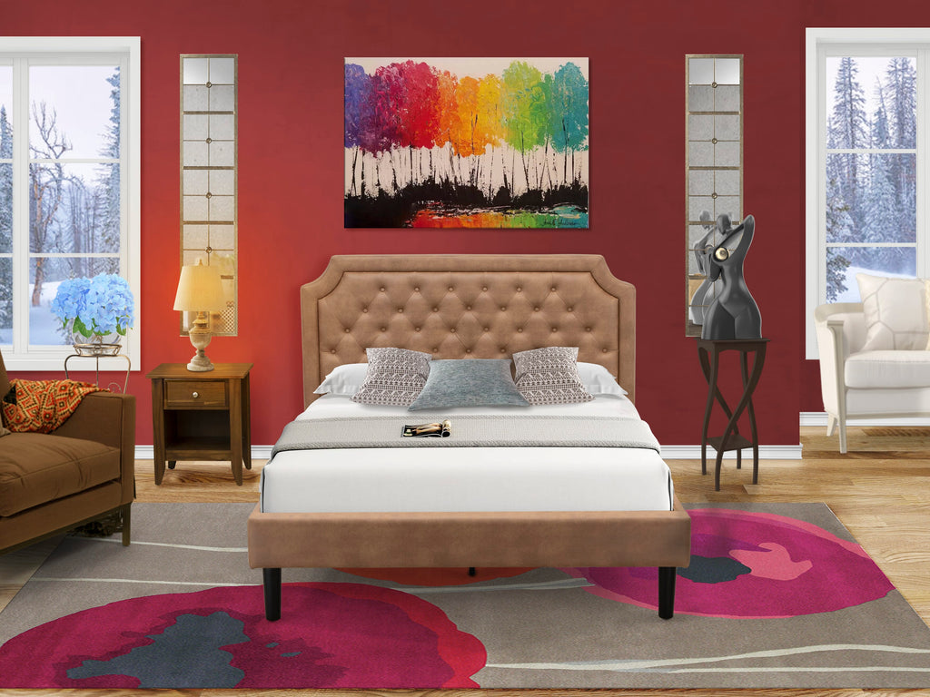 GB28Q-YR0T8 2-Piece Bedroom Furniture with Tufted Queen Bed & Walnut Nightstand, Brown Leather Otto Finish