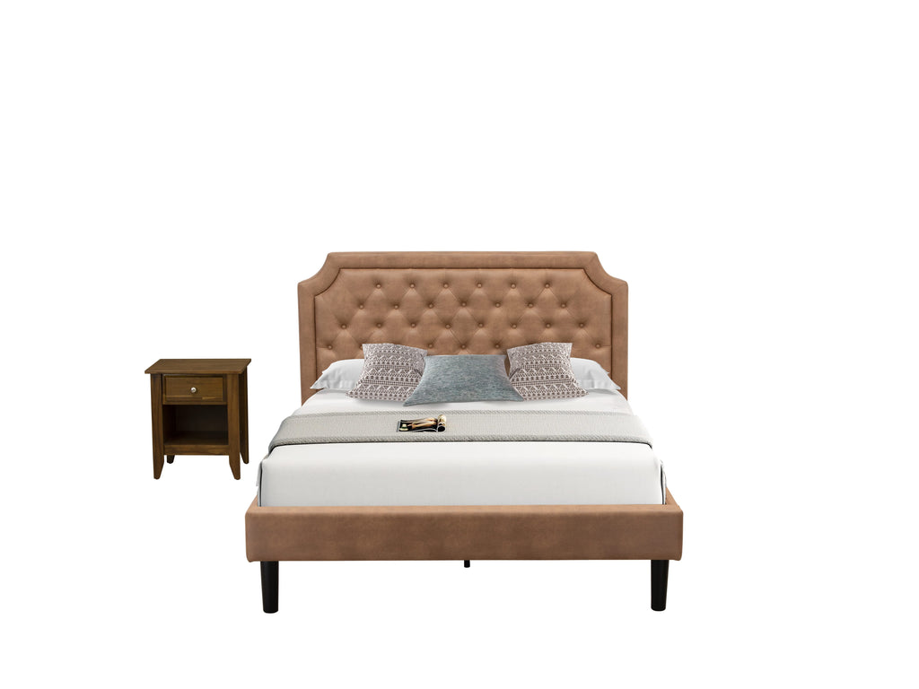 GB28Q-YR0T8 2-Piece Bedroom Furniture with Tufted Queen Bed & Walnut Nightstand, Brown Leather Otto Finish