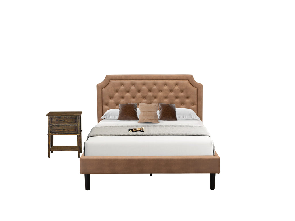 GB28Q-4NNPX Stylish 2-Part Queen Bed Collection with Frame and Jacobean Nightstand - Brown Faux Leather Finish