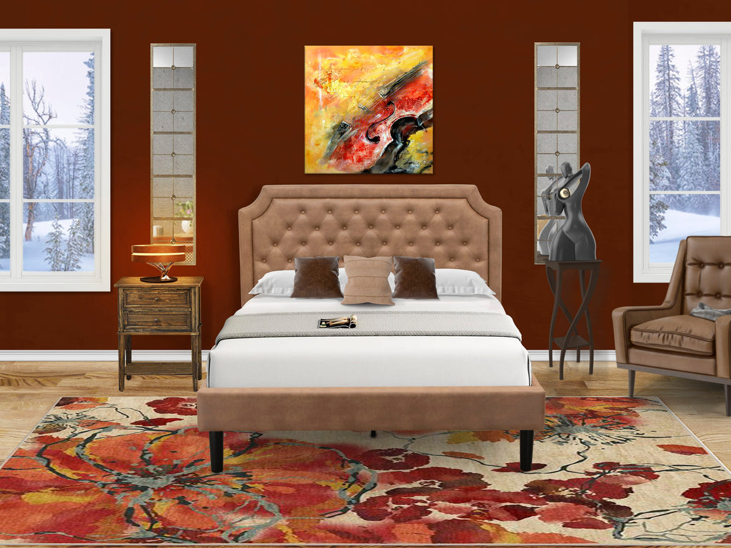 GB28Q-4NNPX Stylish 2-Part Queen Bed Collection with Frame and Jacobean Nightstand - Brown Faux Leather Finish