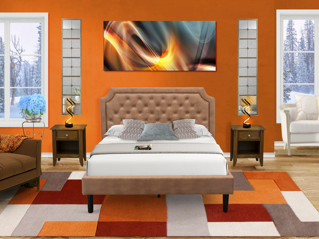 Explore the GB28Q-EIA0J Bedroom Ensemble Tufted Bed and Walnut Nightstands Set with a Brown Leather Look