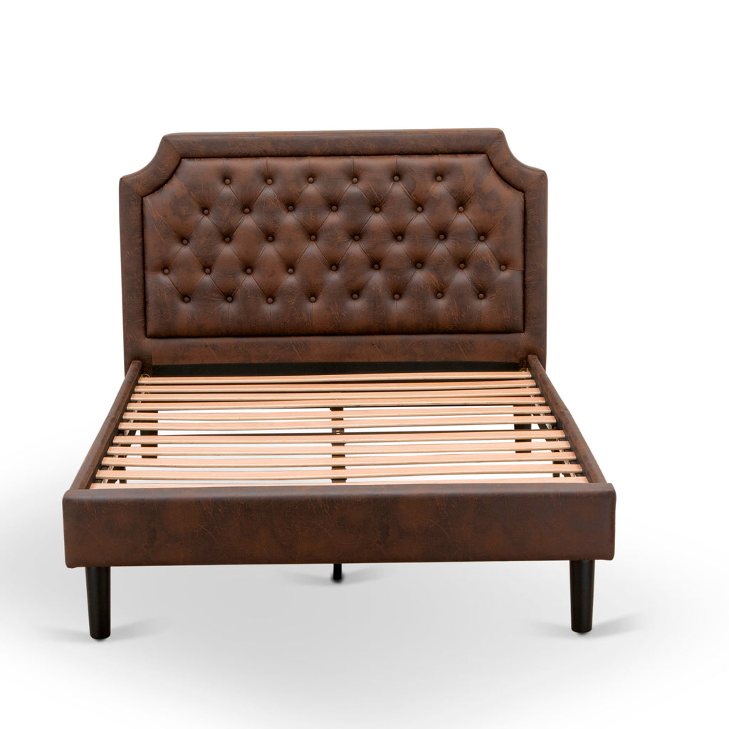 GB25F-VBM5R Modern Two-Piece Bedroom Ensemble Full Bed Frame & Black Nightstand in Dark Leather Finish