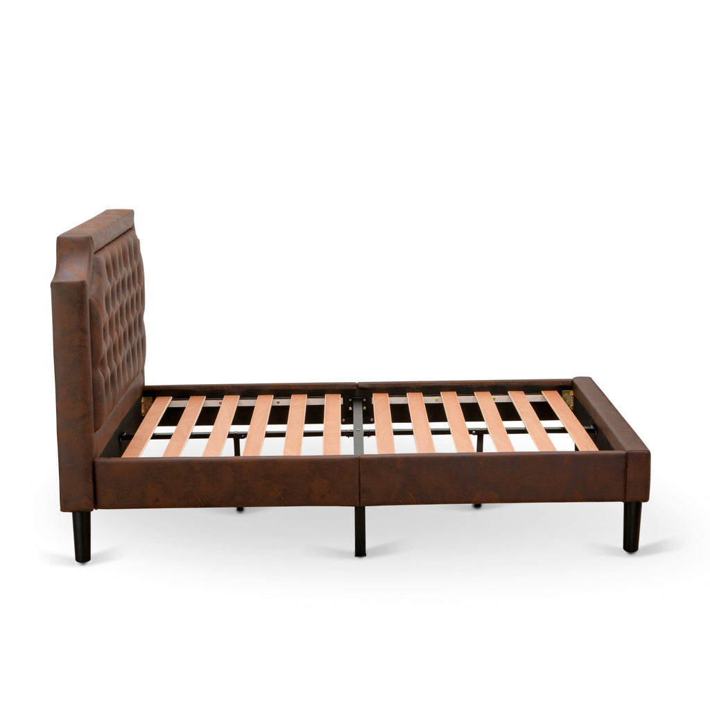 GB25F-C1Z51 2-Piece Set Plush Platform Full Bed with Mahogany Side Table in Rich Brown Leather and Black