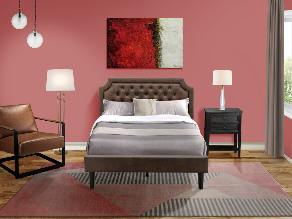 GBF-2U-D Contemporary Full-Size Bed Frame Black Upholstered Headboard & Wooden Support