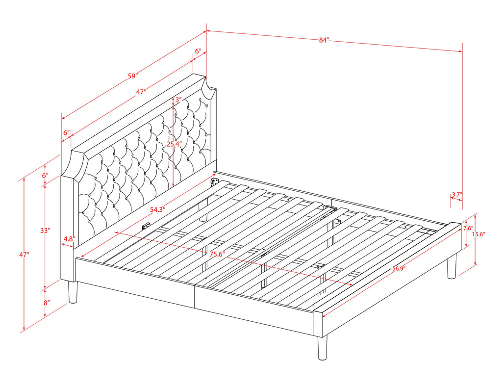 GB25F-P6EOI Button Tufted Full Bed Set with Distressed Jacobean Nightstand and Faux Leather Finish