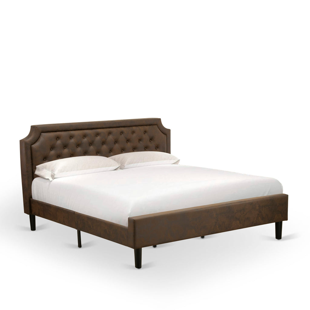GB25K-M5RDM King Suite 2-Piece Granbury Collection Bed and Brushed Black Table Set in Dark Brown Faux Leather with Black Texture