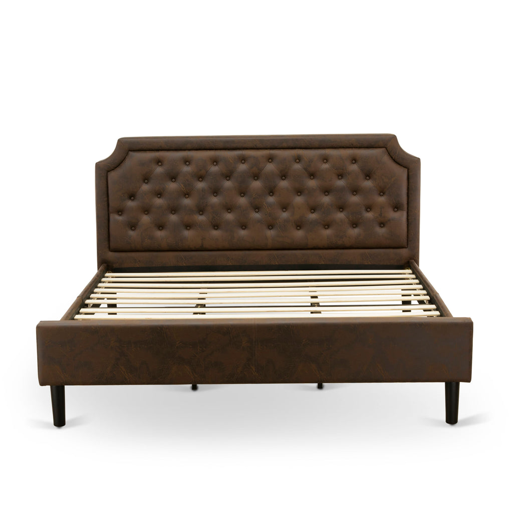 GB25K-M5RDM King Suite 2-Piece Granbury Collection Bed and Brushed Black Table Set in Dark Brown Faux Leather with Black Texture