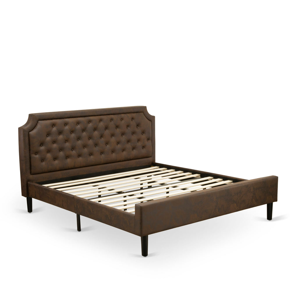 GB25K-M5RDM King Suite 2-Piece Granbury Collection Bed and Brushed Black Table Set in Dark Brown Faux Leather with Black Texture