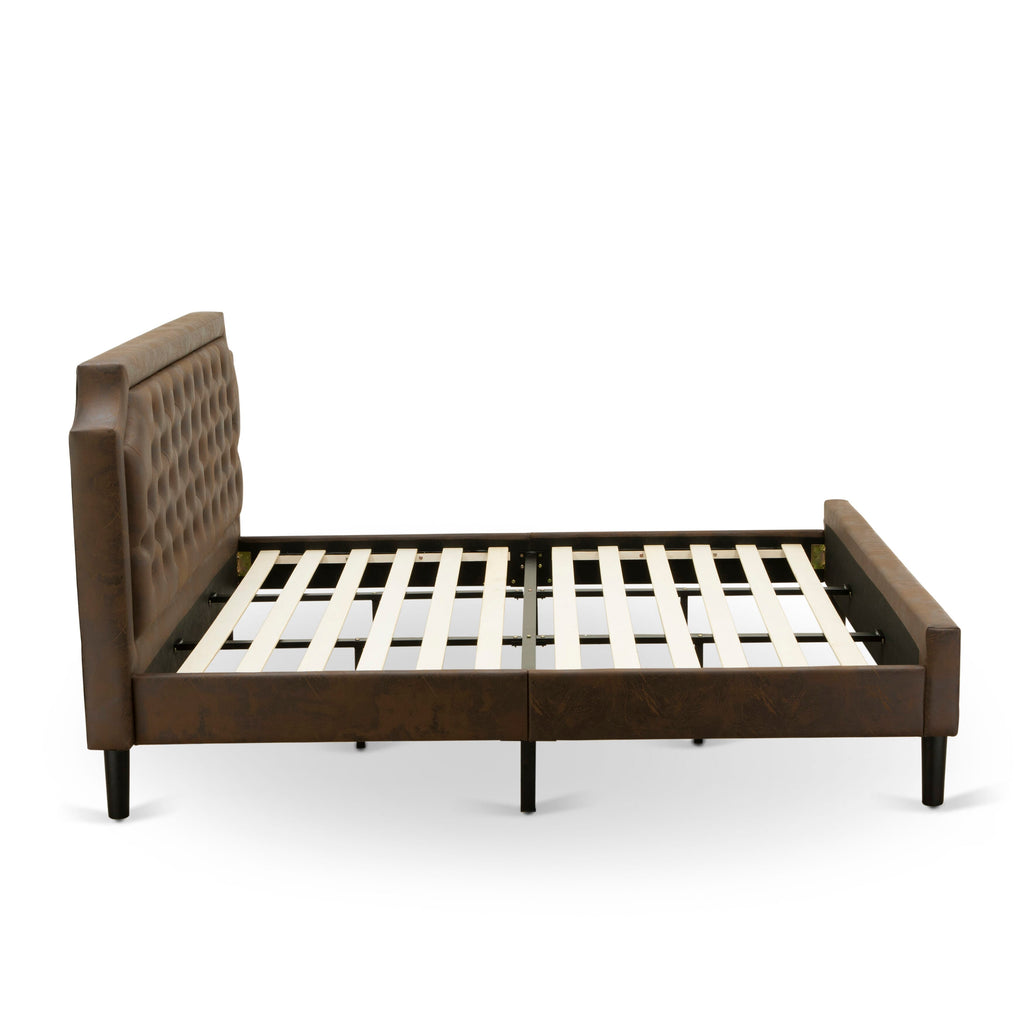 GBF-2S-Z Sophisticated King Platform Bed with Embossed Headboard & Full Support Wood Slats - Classic Black Style