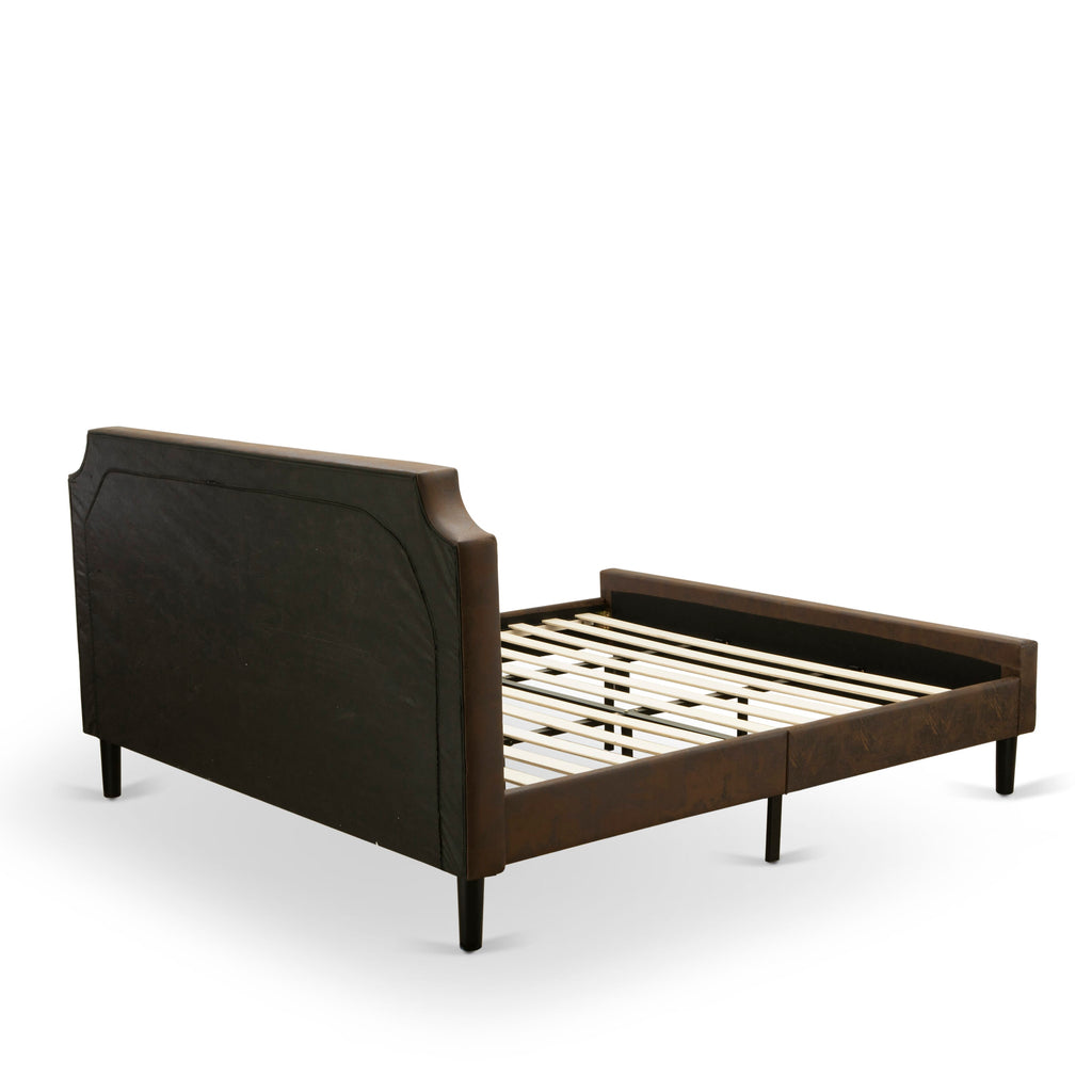 GB25K-M5RDM King Suite 2-Piece Granbury Collection Bed and Brushed Black Table Set in Dark Brown Faux Leather with Black Texture