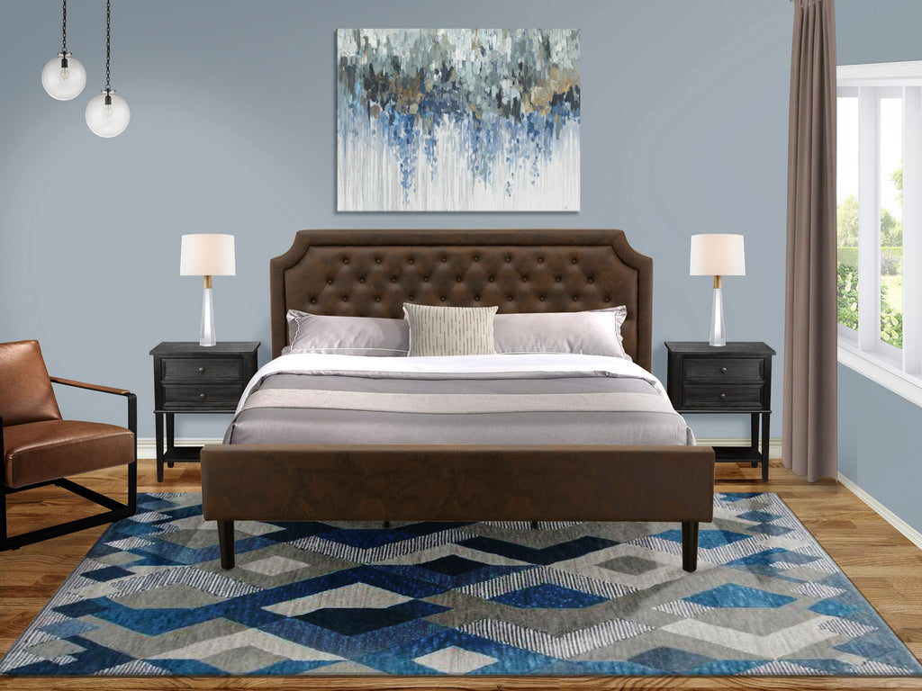GBF-2S-Z Sophisticated King Platform Bed with Embossed Headboard & Full Support Wood Slats - Classic Black Style