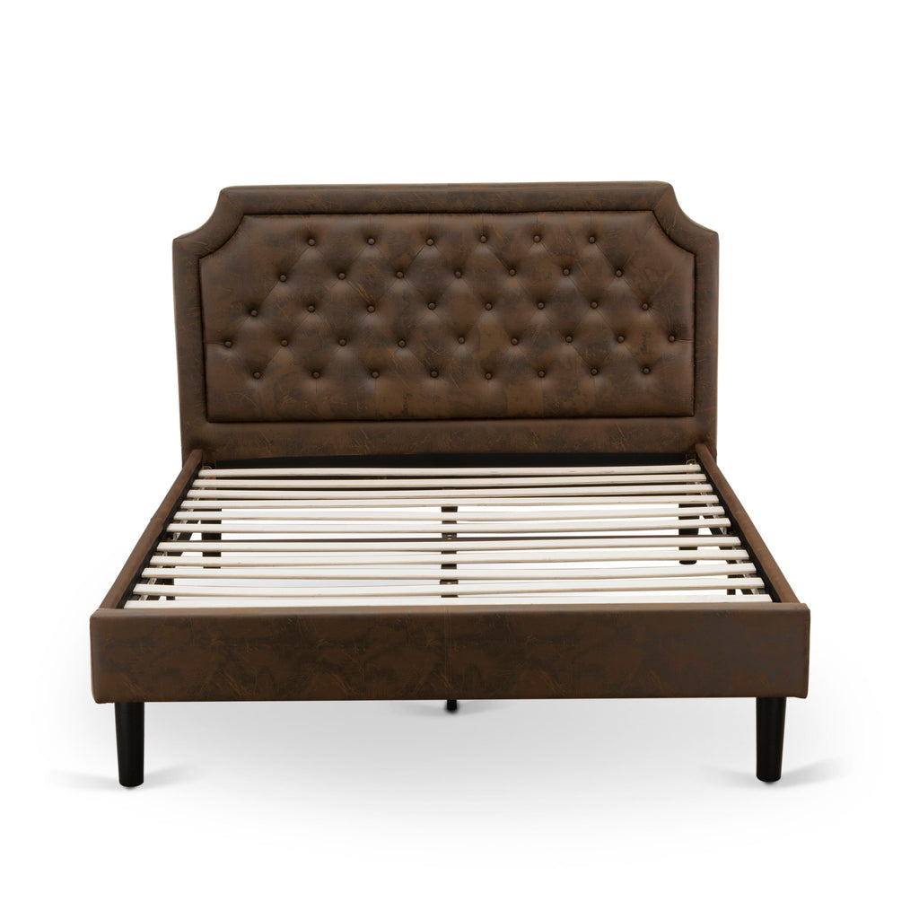 GB25Q-H6U9T 2-Piece Bedroom Ensemble Stylish Queen Frame & Rustic Table, Dark Brown & Black Finish