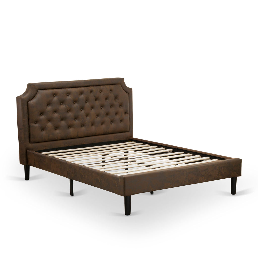 Discover the GB25Q-ODBJI Granbury Bedroom Suite Tufted Bed with Faux Leather & Jacobean Nightstand, Dark Elegance